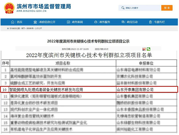 專利更需轉化 | 山東開泰一項目入選2022年度濱州市關鍵核心技術專利群培育項目